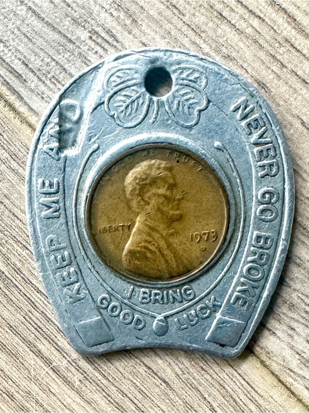 1970s Vintage Horseshoe Good Luck Penny Pendant - Silver & Bronze